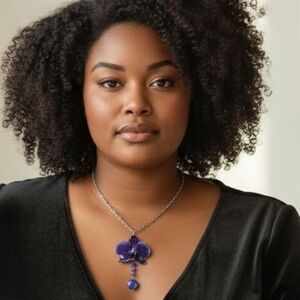 #294 HAND CRAFTED Necklace Handmade Orchid Dried Resin Yellow Black